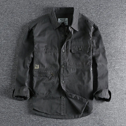 Heavy Industry Washed Male Workwear Military Shirt Jacket Fashion Men's Long Sleeve Shirt Handsome Trendy Versatile Loose Tops