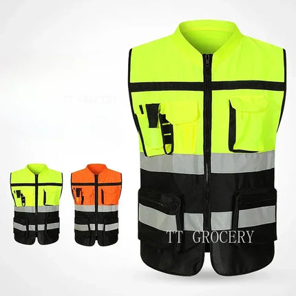 High Brightness Strip Safety protective clothing Breathable Workwear Multi Pocket Protective Clothing Safety For Night Running B