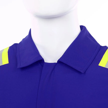 Mens Coveralls High Visibility Reflective Stripes Overalls Turn-Down Collar Long Sleeves Zipper Jumpsuits Work Mechanic Uniform