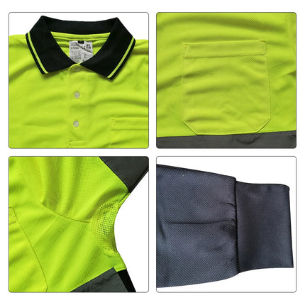 Hi Vis Workwear Shirts for Men Construction Fluorescent Yellow Navy Long Sleeve Reflective Polo Safety Work Shirt