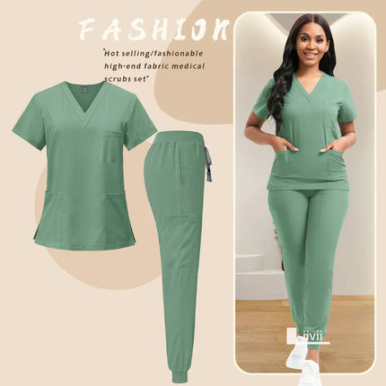 Medical Nurse Uniform 2Piece Workwear Medical Scrubs Set Hospital Uniform Surgery Dentist Overalls Spa Clinical Beauty Work Wear-KarWorkwear