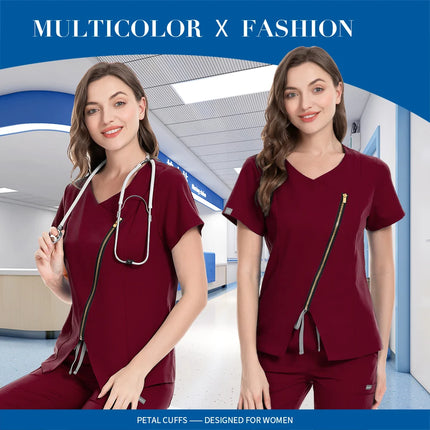 Dental Hospital Medical Scrubs Tops Women V-Neck Surgical Nurse Uniforms Blouse Pet Veterinary Scrubs Workwear Wholesale Prices-KarWorkwear