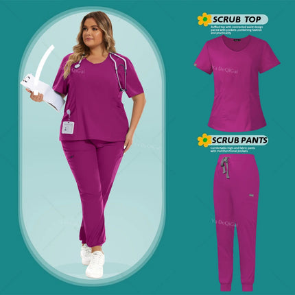 Medical Scrubs Set Women Stretch Work Uniforms Easy Fit Scrubs Tops Pants Jogger Set Hospital Nurse Uniform Dentist Overalls XXL-KarWorkwear