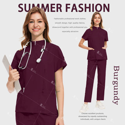 Fashion Black Uniforms Woman Beauty Workwear Medical Scrub Set Doctor Nurse Nursing Clothes Clinical Scrubs Top Pants Sets S-XXL-KarWorkwear