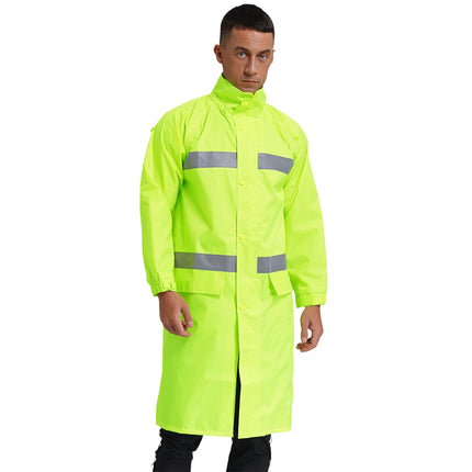 Adult Solid Color Raincoat Long Sleeve Hooded Reflective Stripe Jacket Traffic Office/Firefighter Work Uniform Emergency Poncho-KarWorkwear