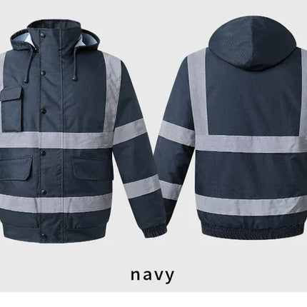 High Visibility Reflective  Jacket Men Waterproof Thickened Safety Coat for Outdoor Work Hi Vis Workwear Bomber Jacket