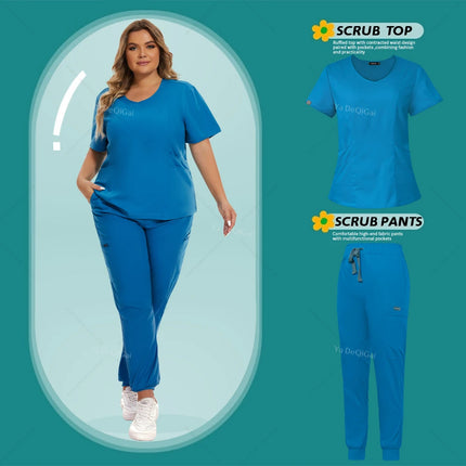 Medical Scrubs Set Women Stretch Work Uniforms Easy Fit Scrubs Tops Pants Jogger Set Hospital Nurse Uniform Dentist Overalls XXL-KarWorkwear