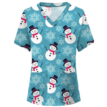 Women Nurse Uniform Christmas Thanksgiving 3d Print V-Neck Pocket Medical Uniforms Cartoon Nursing Scrubs Short Sleeve Pocket Lo-KarWorkwear