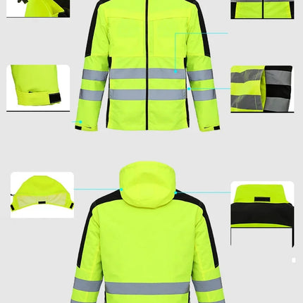 Hi Vis Work Clothing Working Suit For Man Mechanic Warm Winter Reflective Safety Work Coveralls Detachable Cotton Padded Linner
