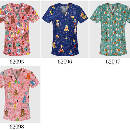 Niaahinn Gray Owl Printing Spa Uniform Women Beauty and Health Scrub Tops Beauty Salon Work Uniform Beauty Salon Scrubs Workwear-KarWorkwear
