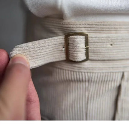 Italian Style Corduroy Naples Suit Pants Men High-waisted Adjustable Belt Straight Trousers Autumn  England Business Casual Pant