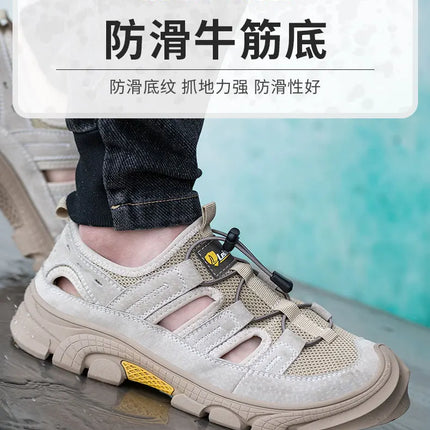 Safety Shoes Men Summer Breathable Work Sandals Men Anti-smash Anti-puncture Indestructible Shoes Work Sneakers Protective Shoes-KarWorkwear