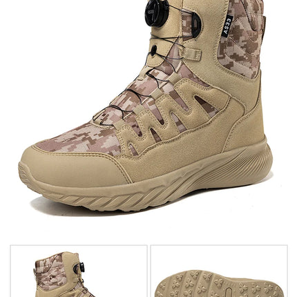Large Outdoor Training Boots Men's Mountaineering Hiking Boots High Top Rotating Buckle Fashion Camouflage Sports Shoes-KarWorkwear