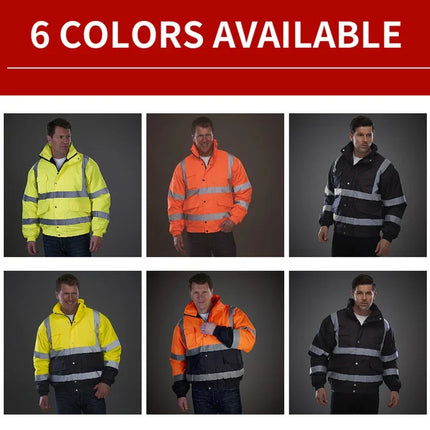High Visibility Reflective  Jacket Men Waterproof Thickened Safety Coat for Outdoor Work Hi Vis Workwear Bomber Jacket