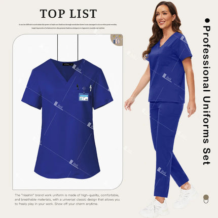 New Scrubs Set Medical Doctor Uniforms Stretch Scrub Top With Pocket Straight Pants Nurse Uniforms Beauty Salon Lab Workwear-KarWorkwear