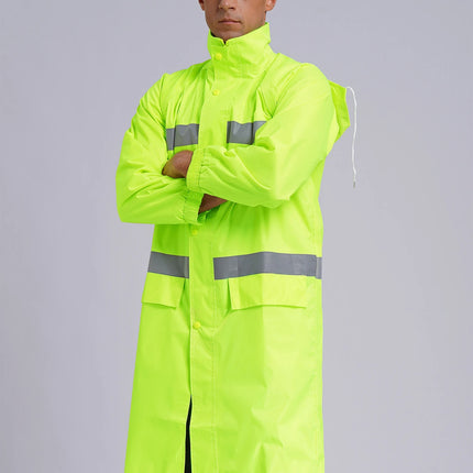 Adult Solid Color Raincoat Long Sleeve Hooded Reflective Stripe Jacket Traffic Office/Firefighter Work Uniform Emergency Poncho-KarWorkwear