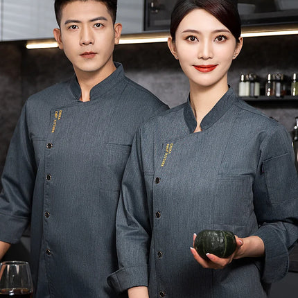Men chef jacket with apron Long Sleeve Chef uniform Restaurant Cook Coat Chef T-shirt Work Uniform Hotel Clothes Logo women-KarWorkwear