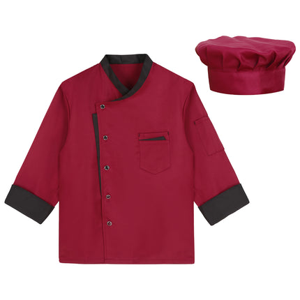 Unisex Mens Womens Chef Jacket Long Sleeve Contrast Color Coat Restaurant Kitchen Cooking Apparel Work Wear Uniform with Hat-KarWorkwear