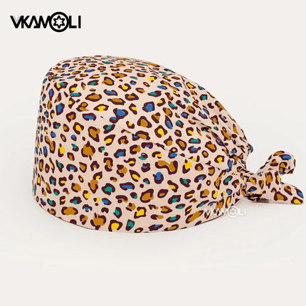 Sexy Leopard pattern Printed scrubs caps women Health Service Station Agency Work hat Beauty Hats laboratory nurses scrubs hat-KarWorkwear