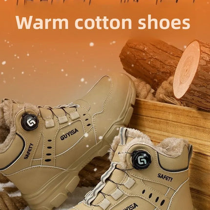 Fleece-lined Work Men's Safety Shoes Winter Steel Toe Rotation Button Thickened Warm Woman Anti-smashing Security Boots Protect