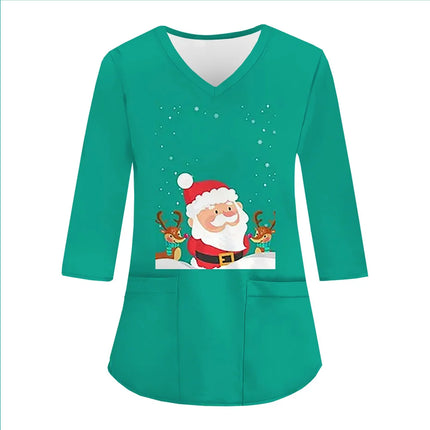 Women Medical Uniforms Christmas 3D Printing Long Sleeve Tops Fashion Hospital Working Scrubs Medical Supplies Nurse Nursing Clo-KarWorkwear
