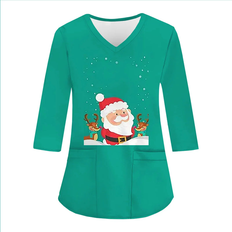 Women Medical Uniforms Christmas 3D Printing Long Sleeve Tops Fashion Hospital Working Scrubs Medical Supplies Nurse Nursing Clo-KarWorkwear