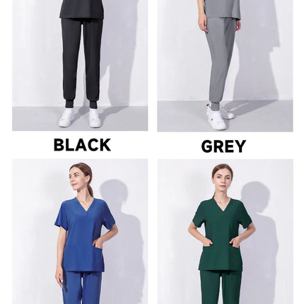 Solid Color Nursing Scrubs Women Uniforms Elasticity Pet Clinic Nurse V-neck Medical Hospital Doctor Working Clothing Wholesale-KarWorkwear