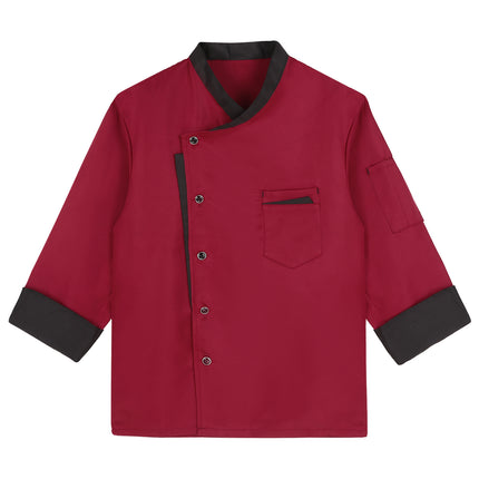 Unisex Mens Womens Chef Jacket Long Sleeve Contrast Color Coat Restaurant Kitchen Cooking Apparel Work Wear Uniform with Hat-KarWorkwear