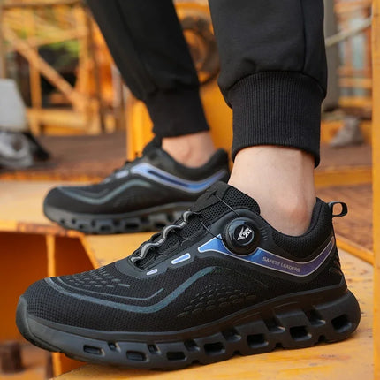 Fashion Rotating Button Men Work Safety Shoes Puncture-Proof Steel Toe Cap Sneakers Indestructible Protective Male Boots-KarWorkwear