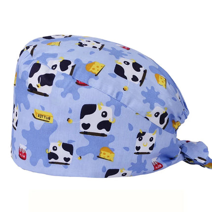 Clearance Pattern Scrub Cap Tie Back Working Hat 100% Cotton Washable Sweatband Beautician Dust Proof Scrub Caps-KarWorkwear