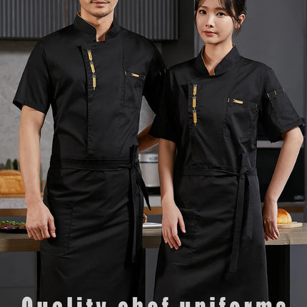 Cook Jacket Catering  Cooking White Shirt Restaurant Kitchen Chef T-shirt Baker Work Uniform Waiter Hotel Clothes Cafe Overalls-KarWorkwear