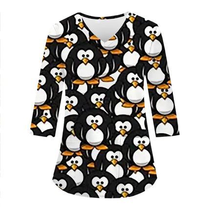 Women Halloween Funny Tee Tops Uniform Woman Prints V-Neck 3/4 Sleeve Pockets Nursing Scrubs Uniform Beauty Salon hospital Clini-KarWorkwear