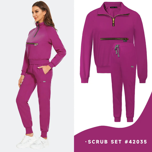 Wholesale Fashion Scrub Suit Hospital Doctor Nurse Working Scrub Uniform Solid Color Unisex Surgical Scrub Set for Women Joggers-KarWorkwear