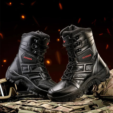 High Quality Men's Brand High-Top Leather Boots Breathable Desert Combat Men's Boots Outdoor Shoes Non-slip Hiking Ankle Boots