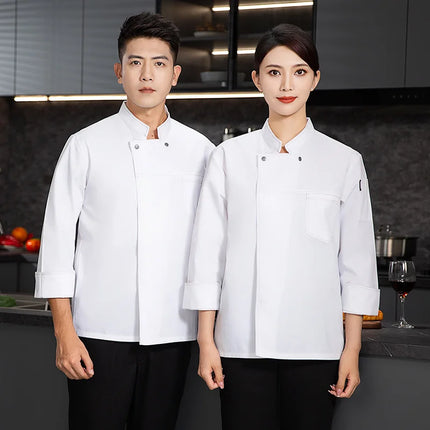 grey Chef uniform Long Sleeve chef jacket Cook Coat Chef T-shirt Baker Work Uniform Waiter Restaurant Hotel Clothes women Logo-KarWorkwear