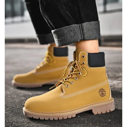 Classic Fashion Brown Work Boots Men Women High-quality Leather Ankle Boots Big Size 46 Men Lace-up Platform Boots Botas Hombre-KarWorkwear