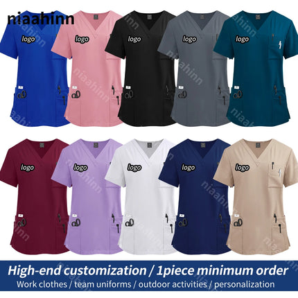 Customizable Logo Pet Grooming Institution Scrubs Workwear Health Service Medical Uniform Hospital Nursing Clothes with Pockets-KarWorkwear