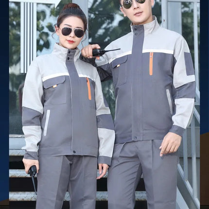 Reflective strip workwear set factory uniform long sleeved wear-resistant thick welding auto repair labor protection suit