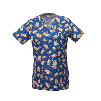 Pet Clinic Vet Work Uniforms Women Nurse Accessories Animal Printed Hospital Doctor Nursing T-Shirt Medical Scrubs Clothes Tops-KarWorkwear