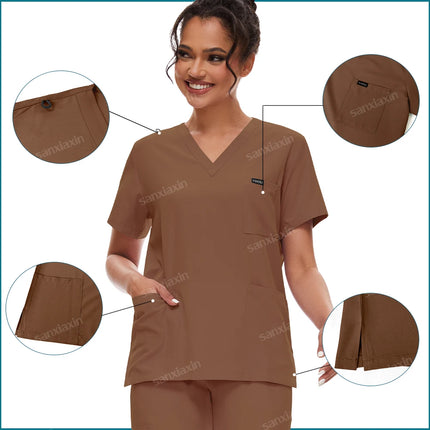 Short Sleeves V Neck Hospital Uniforms Unisex Nurse Uniform Medical Scrubs Set Doctor Surgical Scrubs Nursing Uniform Jogger Set-KarWorkwear