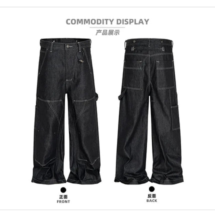 MIJKO Black Original Cow Jeans Wood Trousers Bright Line Design Comfortable Fit Workwear Casual Pants ZJ118