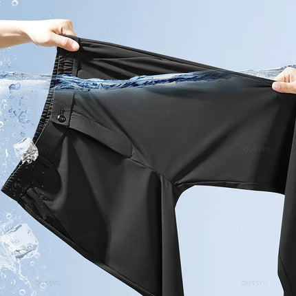 Spring Summer Men's Casual Pants Business Stretch Slim Fit Elastic Waist Jogger Korean Classic Thin Black Gray Trousers Male