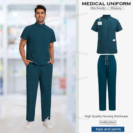 High Quality Hospital Nurse Scrubs Sets Male Men Unisex Scrub Top Pants Sets Slim Fit Medical Scrubs Healthcare Pharmacy Uniform-KarWorkwear
