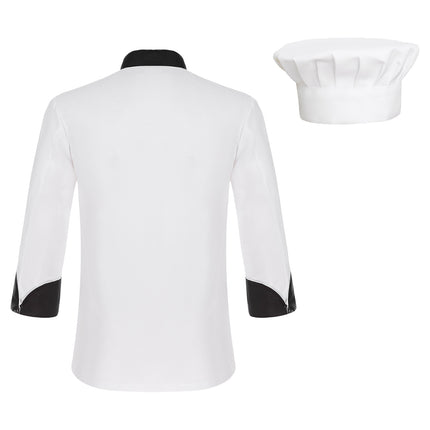 Unisex Mens Womens Chef Jacket Long Sleeve Contrast Color Coat Restaurant Kitchen Cooking Apparel Work Wear Uniform with Hat-KarWorkwear
