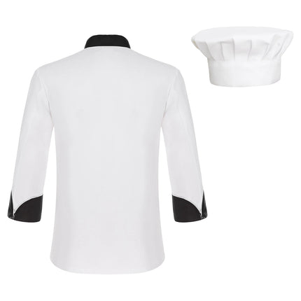 Unisex Mens Womens Chef Jacket Long Sleeve Contrast Color Coat Restaurant Kitchen Cooking Apparel Work Wear Uniform with Hat-KarWorkwear