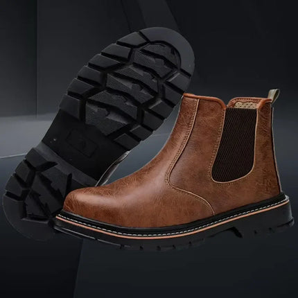 Anti Puncture Waterproof Steel Toe Safety Boots Leather Work High-heeled Leather Shoes Christmas Gift  Brown Protective Shoe