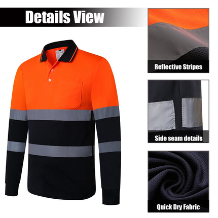 Custom Logo Safety Polo Shirt With Logo Orange Personalized High Visibility Reflective Shirt With Pockets Hi vis work shirt