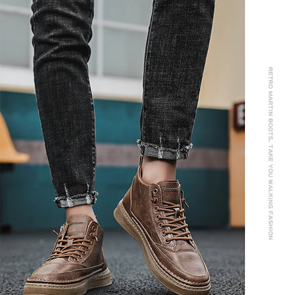 Men's boots four seasonal outdoor workwear boots male casual boots fashion soft sole comfortable leather sports boots men's shoe