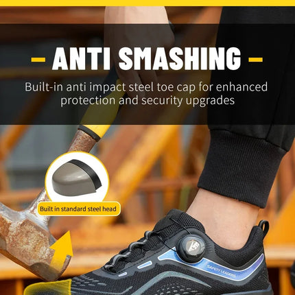 Fashion Rotating Button Men Work Safety Shoes Puncture-Proof Steel Toe Cap Sneakers Indestructible Protective Male Boots-KarWorkwear