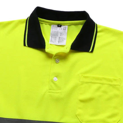 ANSI Class 2 Hi Vis Shirts Yellow Navy Long Sleeve Reflective Polo Shirt Safety Work Shirt for Construction Men